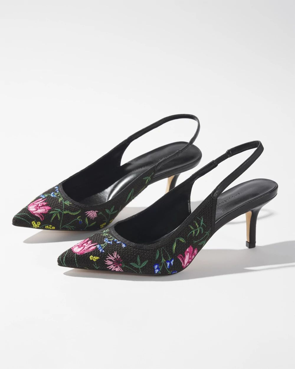 【楽天カード分割】 Floral Embroidered Market Black House White | Heels Slingback 靴